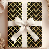 Elegante Modern Golden Foil Marokko Trellis Black Geschenkpapier