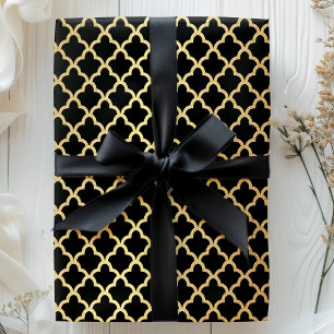 Elegante Modern Golden Foil Marokko Trellis Black Geschenkpapier