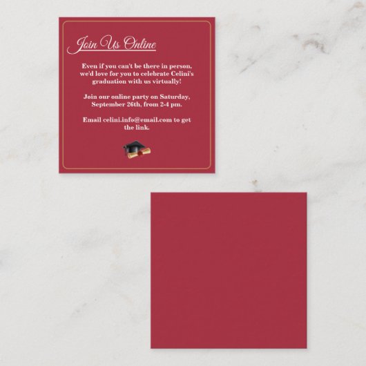 Elegante Modern Graduation Party Enclosure Card Begleitkarte (Vorne/Hinten)