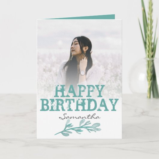 Elegante Modern Green Foto Watercolor Card Karte (Vorderseite)