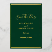 Elegante Modern Green Gold Foil Save the Date Kart Folieneinladung (Vorderseite)