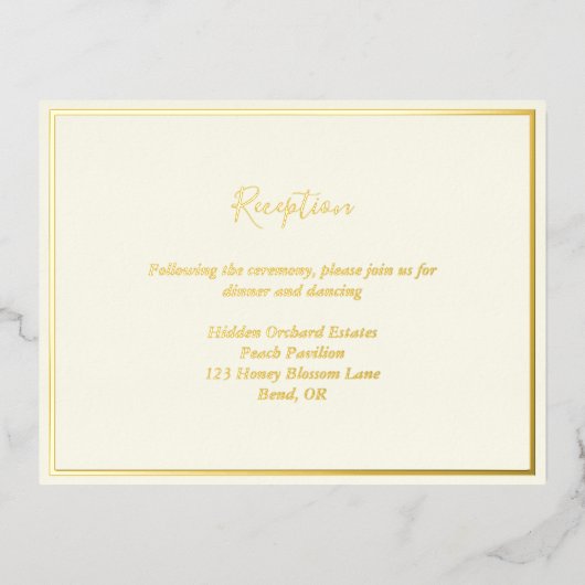 Elegante Modern Ivory Gold Foil Empfang Card Folie Einladungspostkarte (Vorderseite)