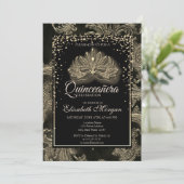 Elegante Modern Masque Floral Damask Quinceanera Einladung (Stehend Vorderseite)