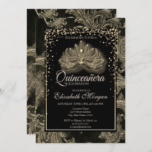 Elegante Modern Masque Floral Damask Quinceanera Einladung