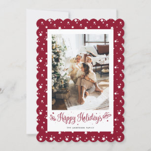 Elegante Modern Red Foto Happy Holidays Card Feiertagskarte