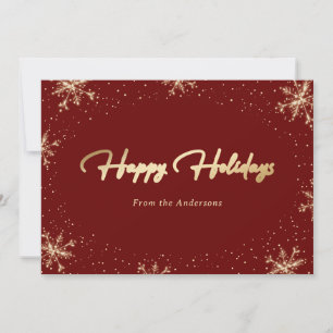 Elegante Modern Red Gold Snowflake Feiertagskarte