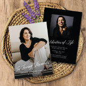 Elegante Modern Script Memorial Foto Card + Einlad Einladung