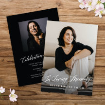 Elegante Modern Script Memorial Foto Card + Einlad