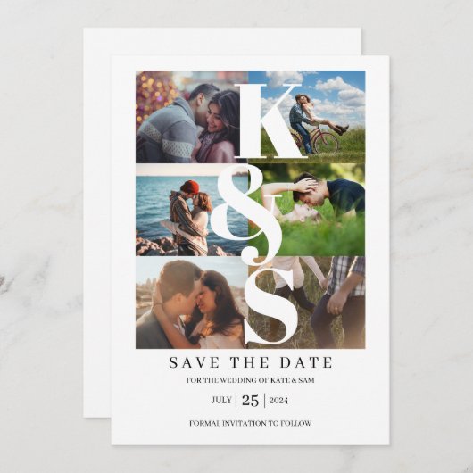 Elegante Modern Simple Foto Collage Name Initials Save The Date (Vorne/Hinten)