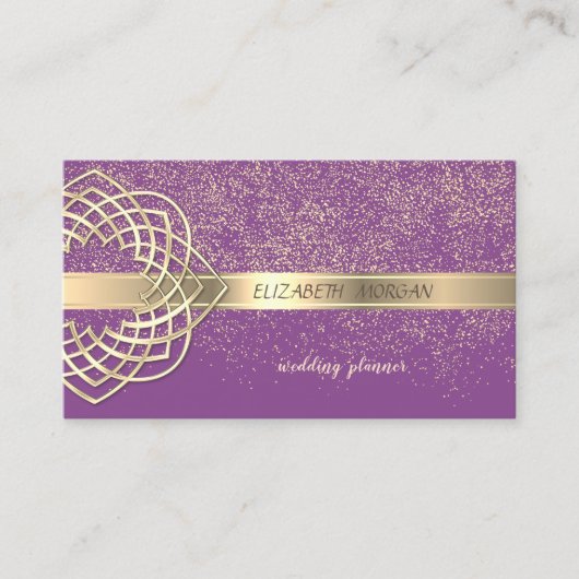 Elegante Modern Violet Gold Confetti Visitenkarte (Vorderseite)