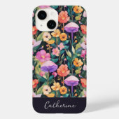 Elegante Modern Wildblume Pilzname auf schwarz Case-Mate iPhone Hülle (Rückseite)