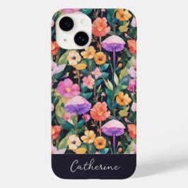 Elegante Modern Wildblume Pilzname auf schwarz Case-Mate iPhone 14 Hülle
