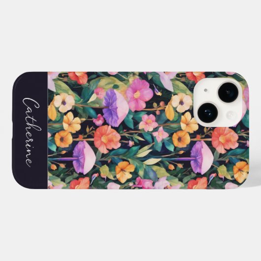 Elegante Modern Wildblume Pilzname auf schwarz Case-Mate iPhone Hülle (Rückseite (Horizontal))