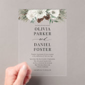 Elegante Modern Winter Evergreen Wedding Acryleinladungen (Insitu (Handheld))