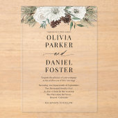 Elegante Modern Winter Evergreen Wedding Acryleinladungen (Vorderseite)