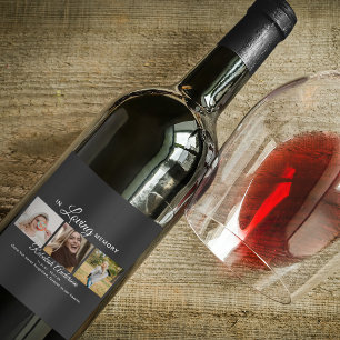 Elegante Moderne 3 Foto Collage Memorial Weinetikett