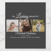 Elegante Moderne 3 Foto Collage Memorial Weinetikett (Einzelnes Label)