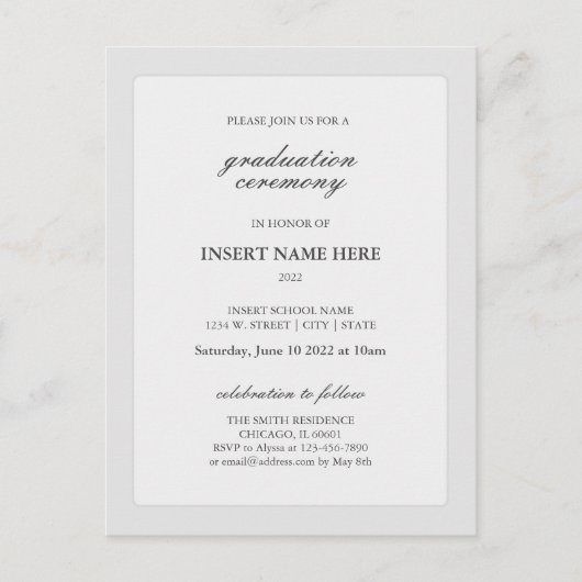 Elegante Moderne Abschluss Einladung Postkarte (Vorderseite)