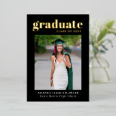 Elegante Moderne Abschluss Foto Rose Gold Folieneinladung (Stehend vorne)