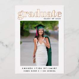 Elegante Moderne Abschluss Foto Rose Gold Folieneinladung