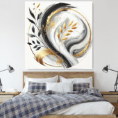 Elegante Moderne Abstrakt-Schwarz-weiß- und Gold- Leinwanddruck (Insitu (Schlafzimmer))