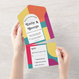 Elegante Moderne Abstrakte Hochzeit All In One Einladung