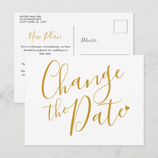 Elegante Moderne ändern das Datum Gold Script Postkarte (Vorne/Hinten)