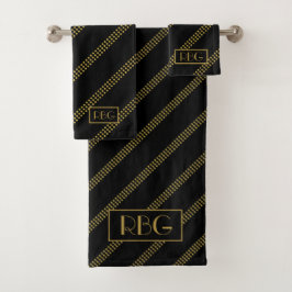 Elegante, moderne Anfänge Black Dotted Gold Lines Badhandtuch Set