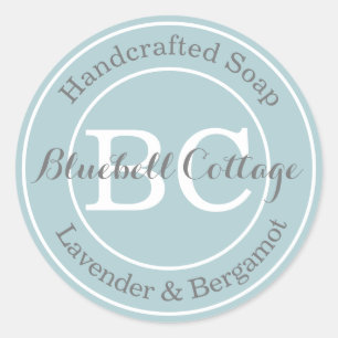 Elegante moderne Aqua Blue Monogram Handmade Soap Runder Aufkleber