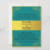 Elegante Moderne Aquamarin & Gold Horizontale Hoch Einladung (Vorderseite)