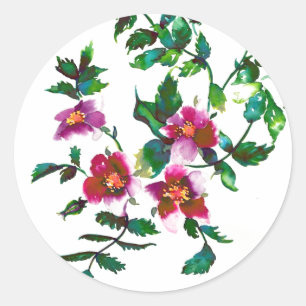 Elegante moderne Aquarell dunkelrosa Wildblumen Runder Aufkleber