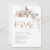Elegante Moderne Aquarellfarben Blume fünf Geburts Einladung (Vorderseite)