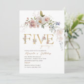 Elegante Moderne Aquarellfarben Blume fünf Geburts Einladung (Stehend Vorderseite)