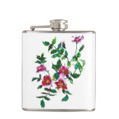 Elegante moderne Aquarellfarben, dunkelrosa Wildbl Flachmann (Vorderseite)