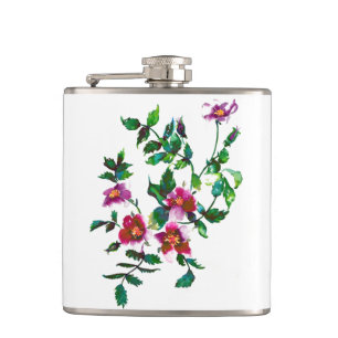 Elegante moderne Aquarellfarben, dunkelrosa Wildbl Flachmann