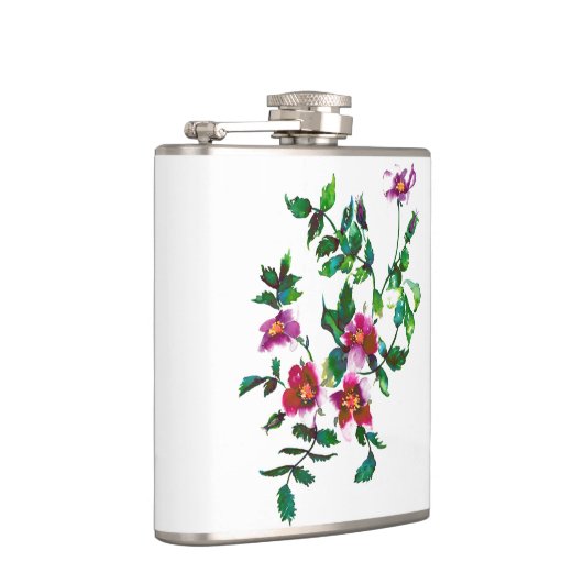 Elegante moderne Aquarellfarben, dunkelrosa Wildbl Flachmann (Rechts)