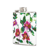 Elegante moderne Aquarellfarben, dunkelrosa Wildbl Flachmann (Links)