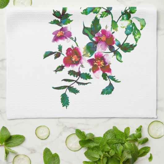 Elegante moderne Aquarellfarben, dunkelrosa Wildbl Handtuch (Gefaltet)