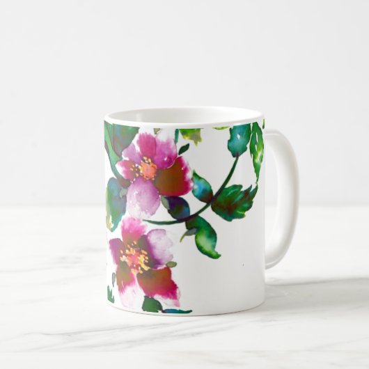 Elegante moderne Aquarellfarben, dunkelrosa Wildbl Kaffeetasse (VorderseiteRechts)