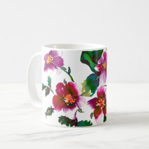 Elegante moderne Aquarellfarben, dunkelrosa Wildbl Kaffeetasse