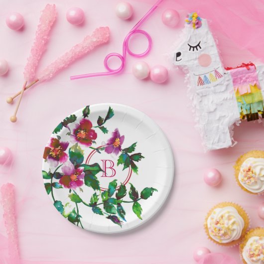 Elegante moderne Aquarellfarben, dunkelrosa Wildbl Pappteller (Party)