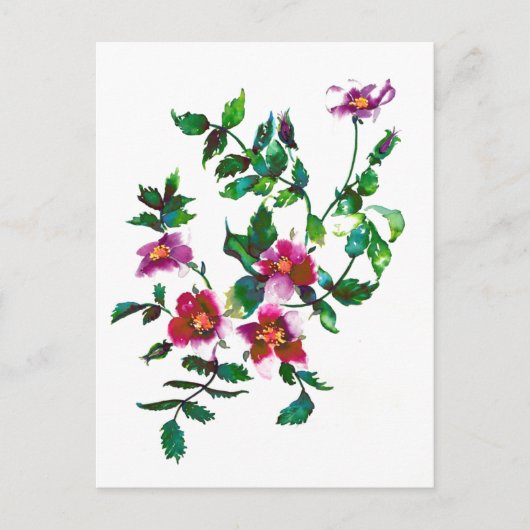 Elegante moderne Aquarellfarben, dunkelrosa Wildbl Postkarte (Vorderseite)