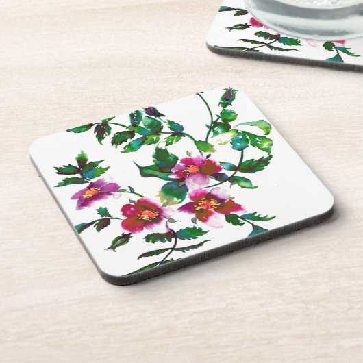 Elegante moderne Aquarellfarben, dunkelrosa Wildbl Untersetzer (Linke Seite)