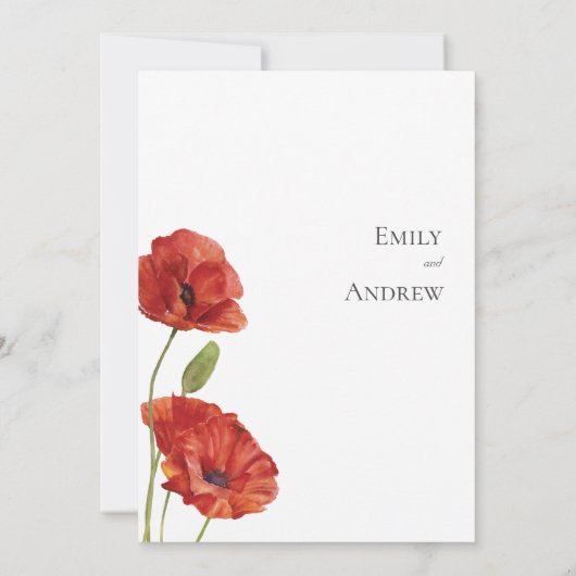 Elegante Moderne Aquarellfarben Rote Poppies Hochz Einladung (Rückseite)