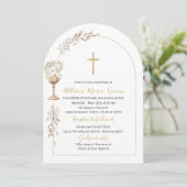 Elegante moderne Aquarelltaufe Beige Engel Taufe Einladung (Stehend Vorderseite)