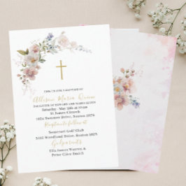 Elegante Moderne Aquarelltaufe Rosa Blütenblütenta Einladung