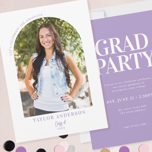 Elegante Moderne Arch Foto Lilac Graduation Party Einladung
