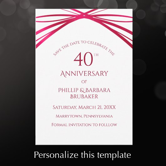 Elegante moderne Arch Ruby 40-Jahres-Jubiläumsfeie Save The Date