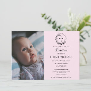Elegante moderne Baby Pink Taufe Einladung