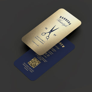 Elegante moderne Barber Blue Gold Scheren Visitenkarte